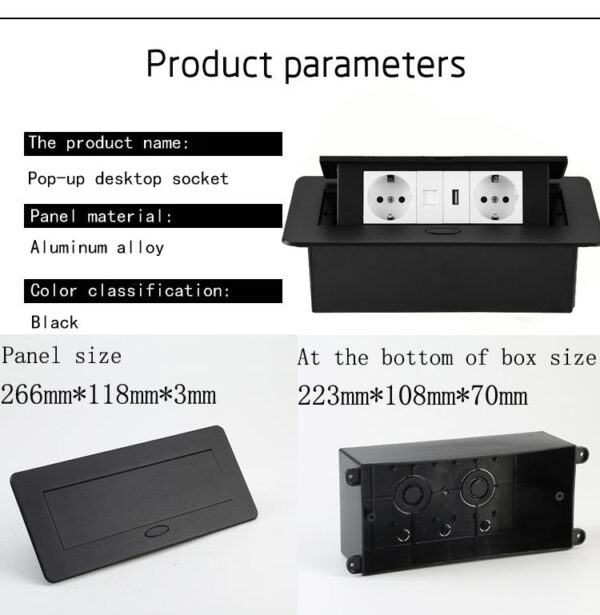 Ổ Cắm Âm Bàn TS-2 | Màu Đen